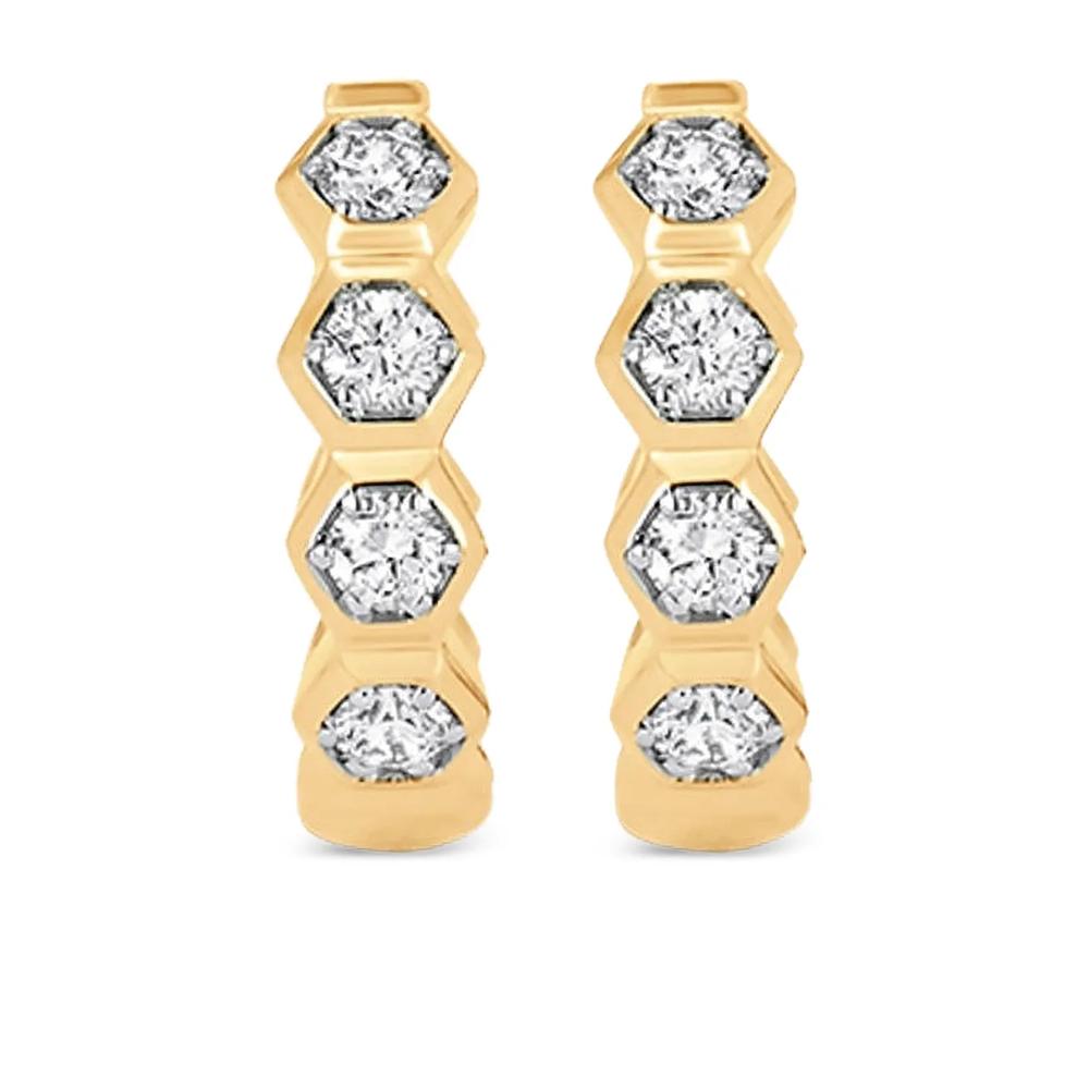 Серьги-кольца Honey Comb из желтого золота с бриллиантами 1