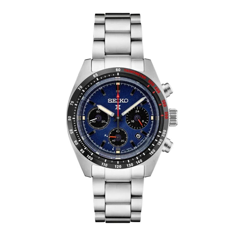 Кварцевые часы Seiko Prospex Speedtimer Series Solar Chronograph с тёмно-синим циферблатом, стальным браслетом SSC815P1 2