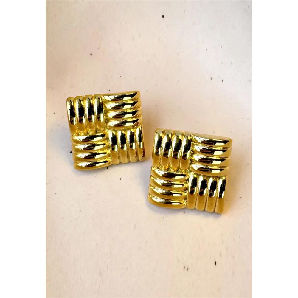 Многослойные серьги-гвоздики Ridged Square Gold 6
