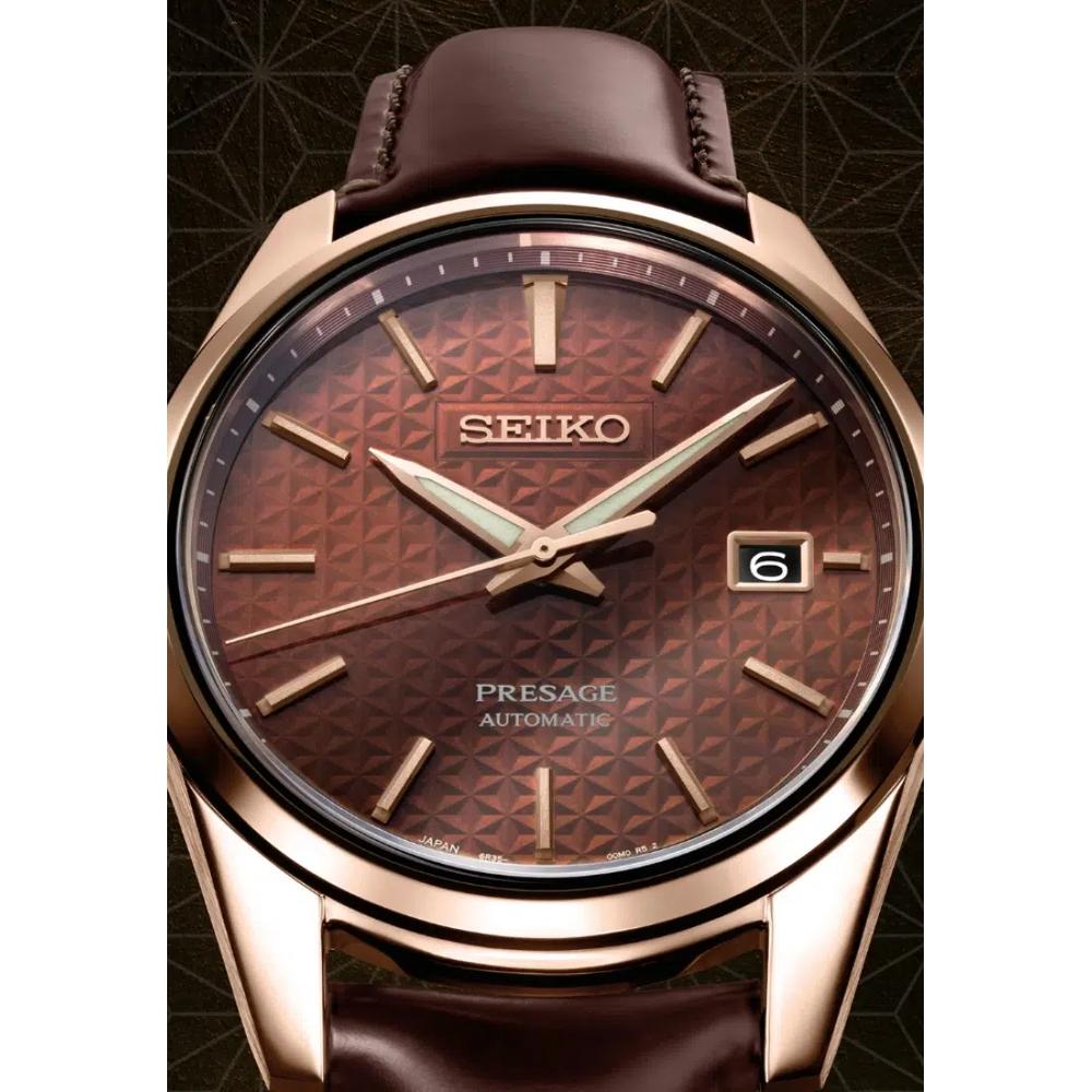 Seiko Presage Sharp Edged Series коричневый текстурированный циферблат, темно-коричневый кожаный ремешок Cordovan, механические часы SPB170J1 4
