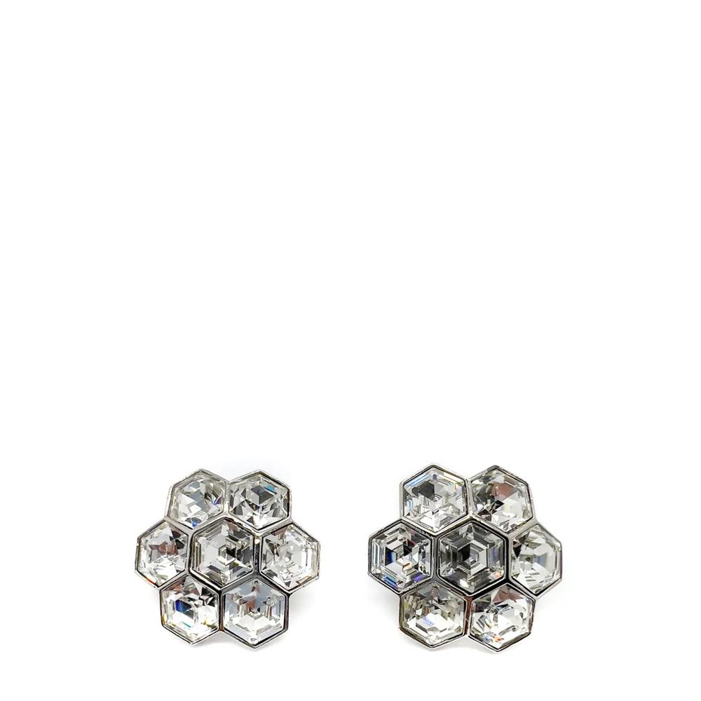 Vintage Art Deco Inspired Hexagonal Crystal Floral Earrings 1980s 1