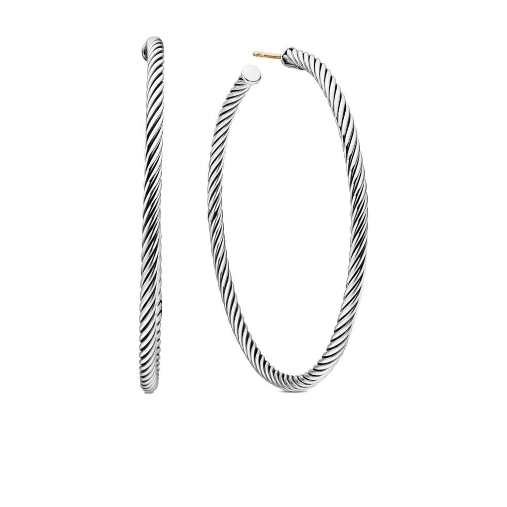 Серебряные серьги-кольца Sculpted Cable 1