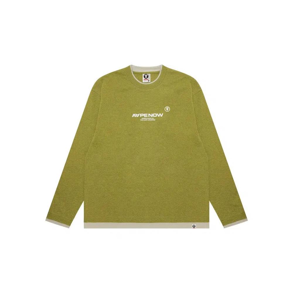 Футболки с длинным рукавом AAPE Now Moonface Logo Long Sleeve Tee 'Зеленый/Хизер' 1
