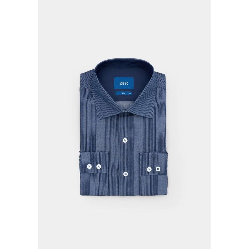 Темно-синяя полосатая рубашка slim fit 6