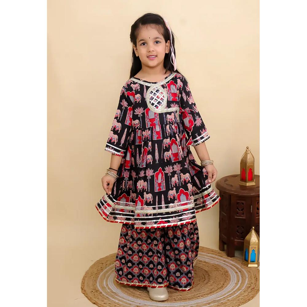 The Mom Store Детский комплект Ragini Mudra Анаркали Курта Шарара - черный 4