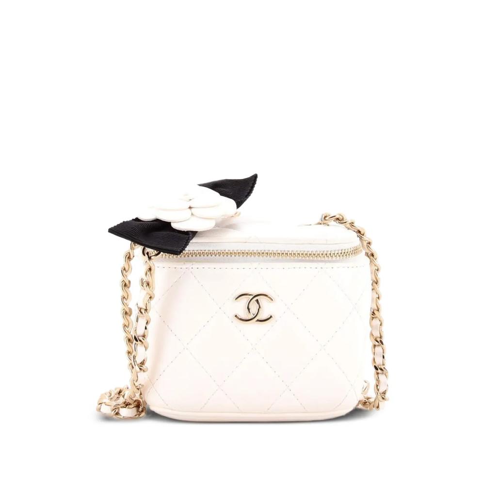 Стеганая мини-сумка через плечо Camellia Bow Vanity Case с цепочкой 1