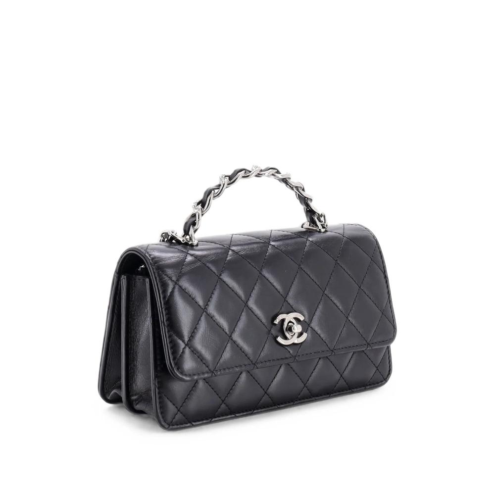 Top Handle Phone Holder with Chain Quilted Shiny Calfskin with Crystals crossbody bag 3