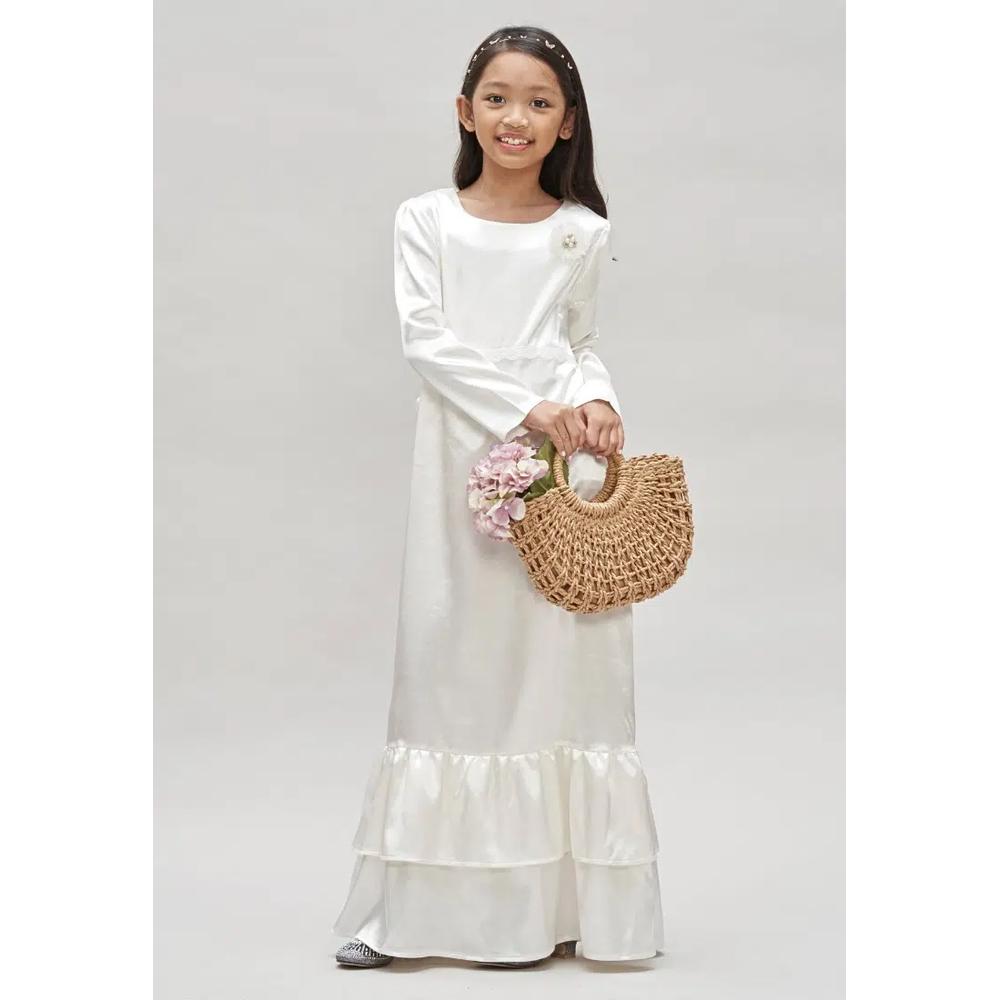 Платье OffWhite для девочки с цветочной брошью Baju Hari Raya 3