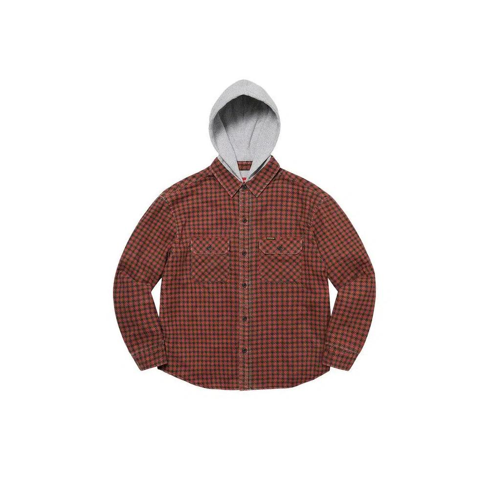 Фланелевые рубашки Supreme Houndstooth Flannel Hooded Shirt 'Red' 1