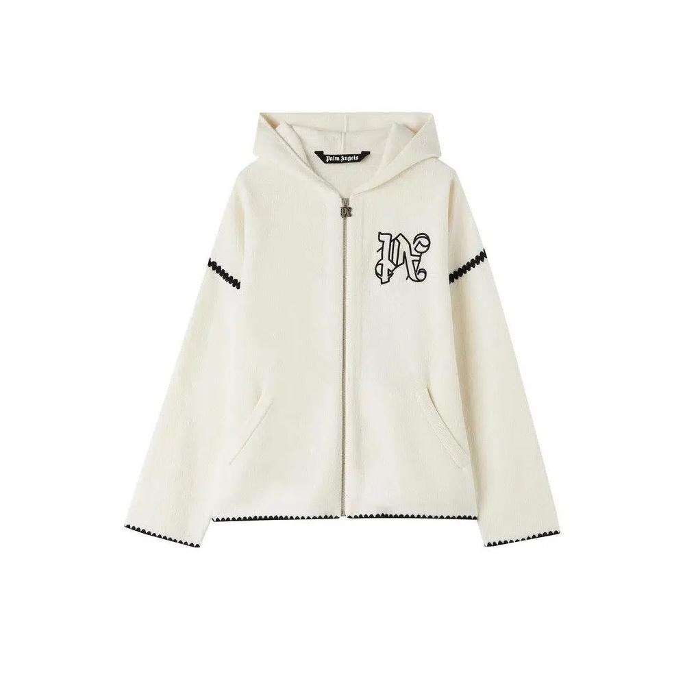 Топы Palm Angels Monogram Knit Zip Hoodie 'Off White' 1