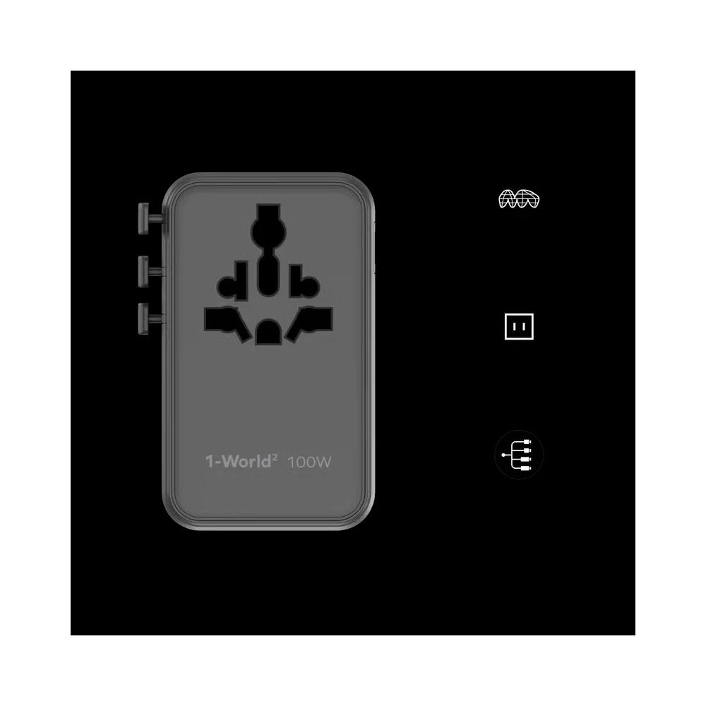 Momax 1-WORLD² 100W двойной AC четыре USB GaN универсальный переходной адаптер - титан 2