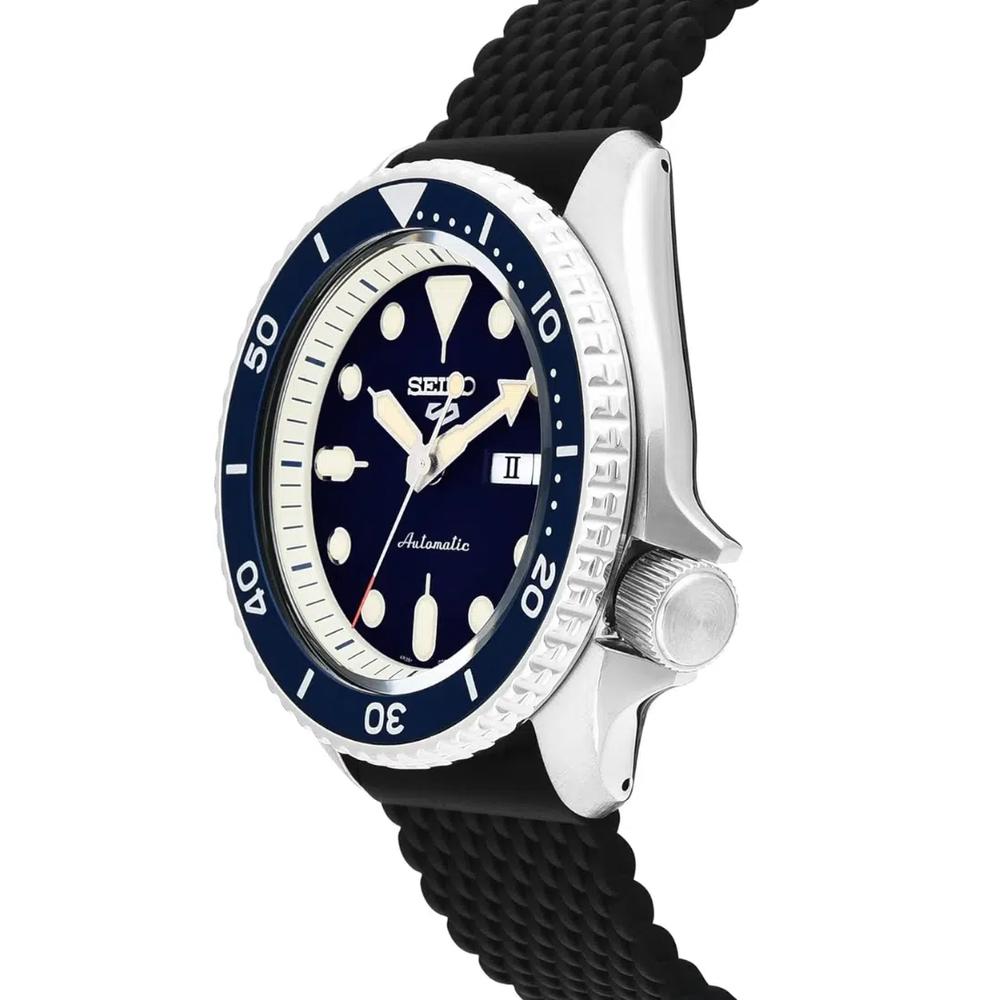 Seiko 5 Sports SKX Series синий солнечный циферблат черный силиконовый ремешок автоматические часы SRPD71K2 3