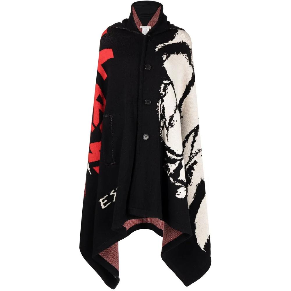 intarsia-knit hooded cape 1