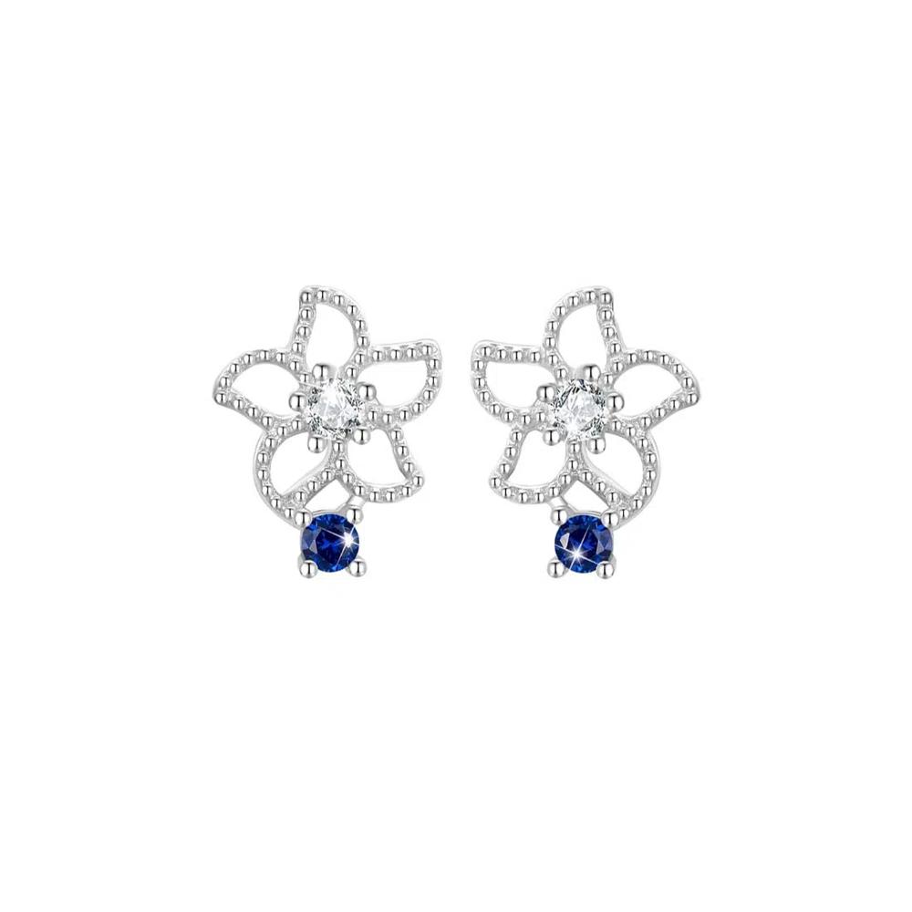 Серебряные серьги-гвоздики с синим цветком из стерлингового серебра 1