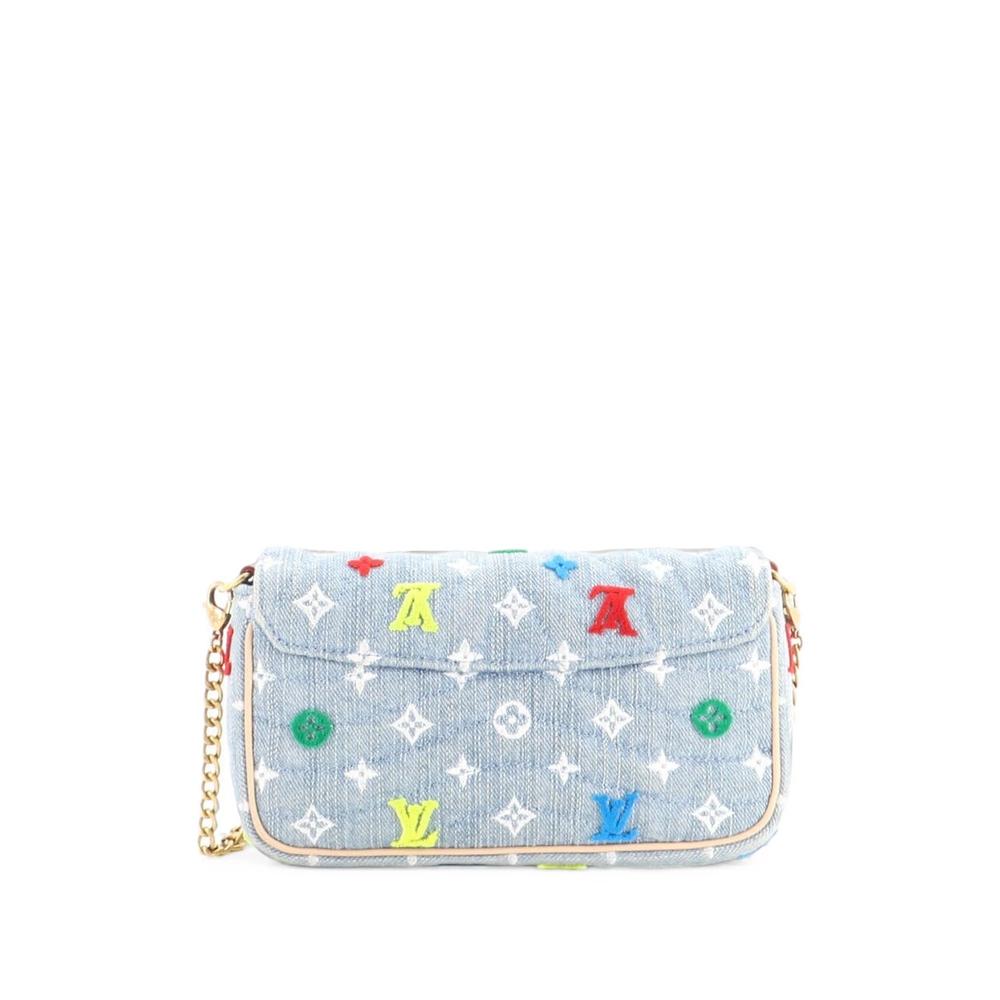New Wave Chain Pochette Monogram Embroidered Quilted Denim crossbody bag 4