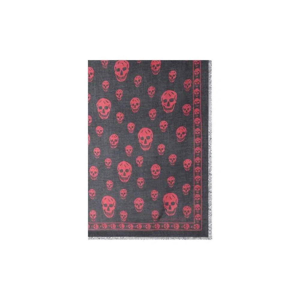 Шарфы Alexander McQueen Skull Silk Blend Scarf 'Black/Red' 1