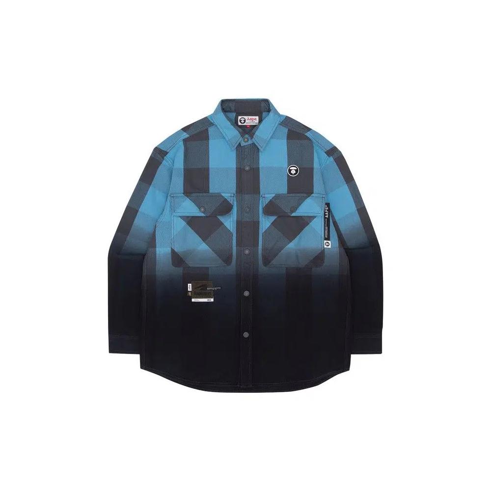 Рубашка фланелевая AAPE Moonface Gradient Plaid 'Синий/Светлый' 1