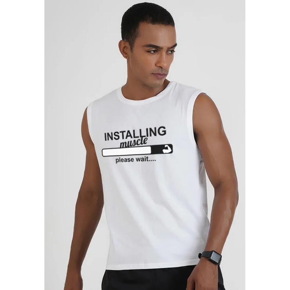 Белая хлопковая майка для тренировок Installing Muscle 2