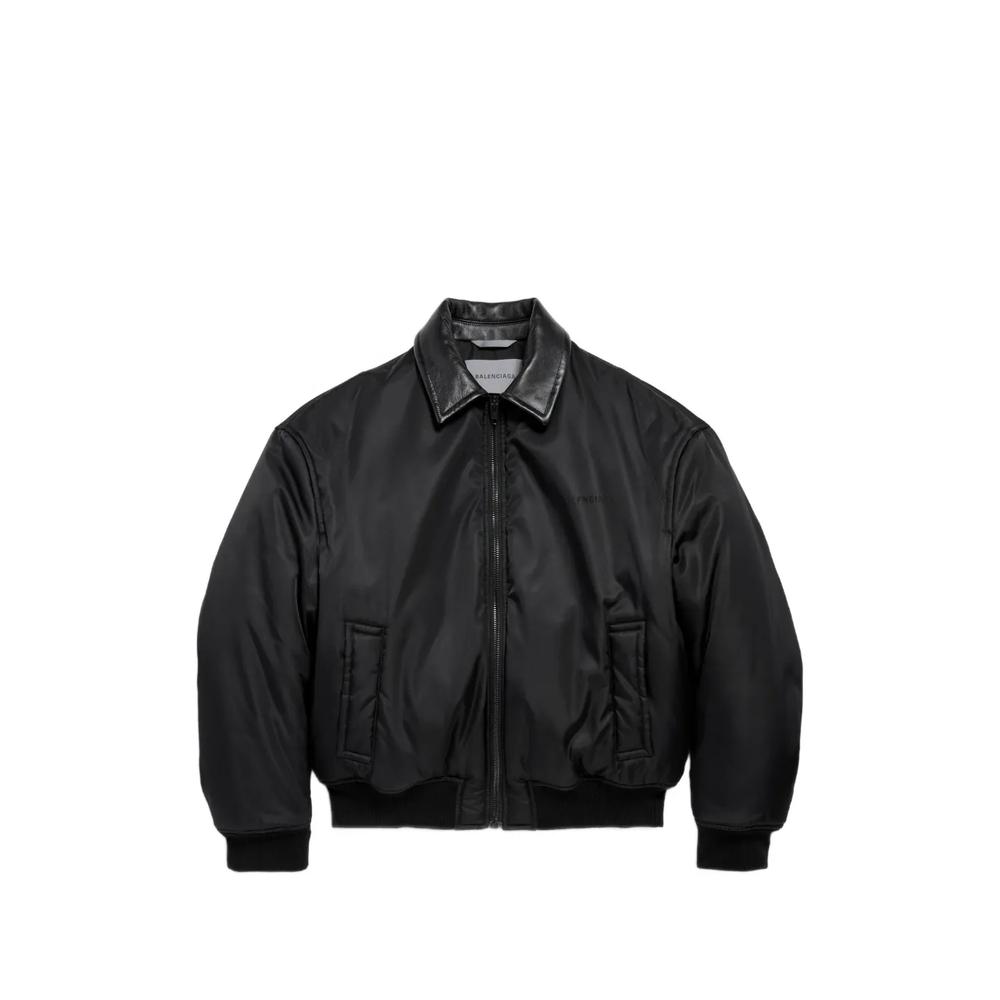 Cocoon leather-collar bomber jacket 1