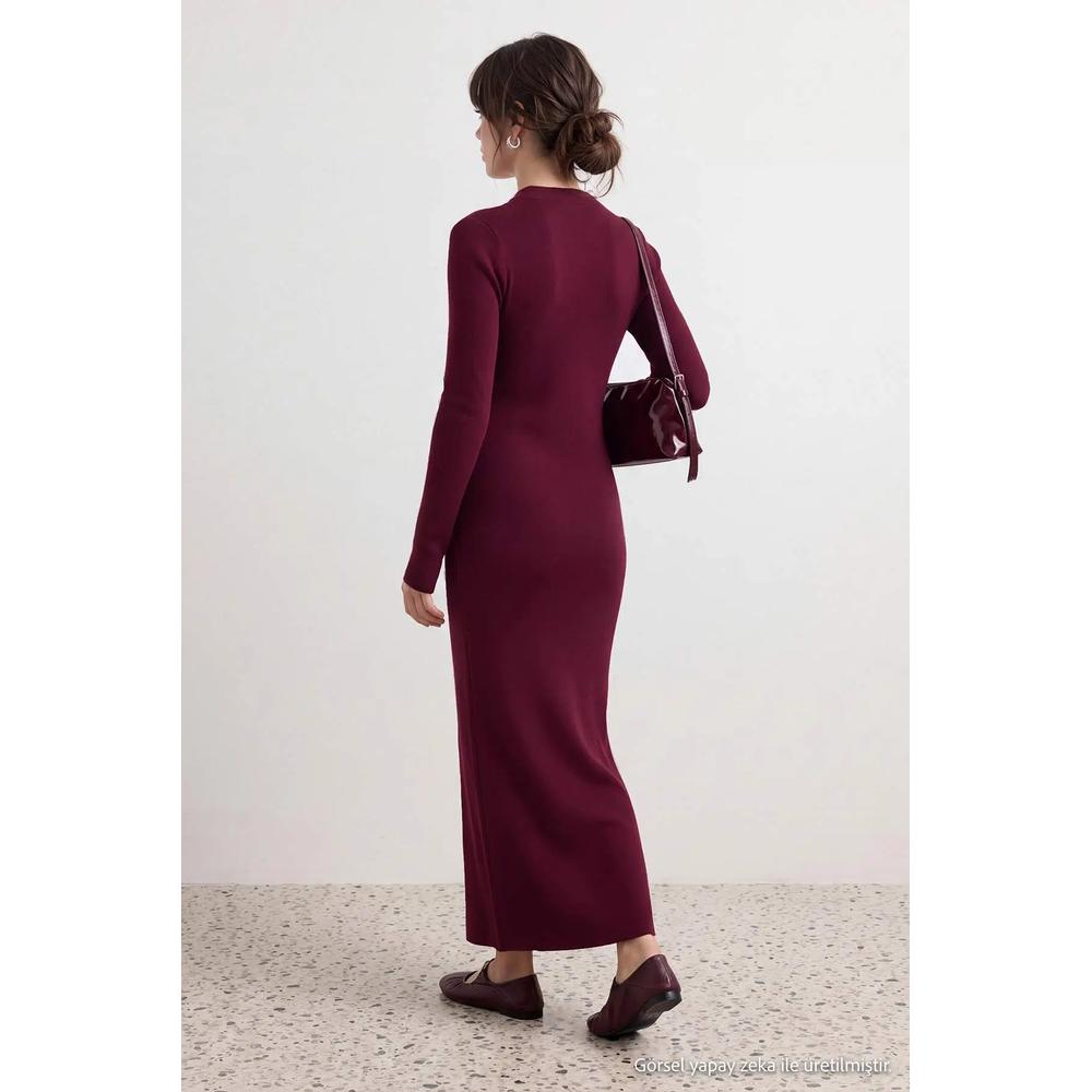 Платье-хиджаб Burgundy Unlined Plain Knitwear Single Layer 3