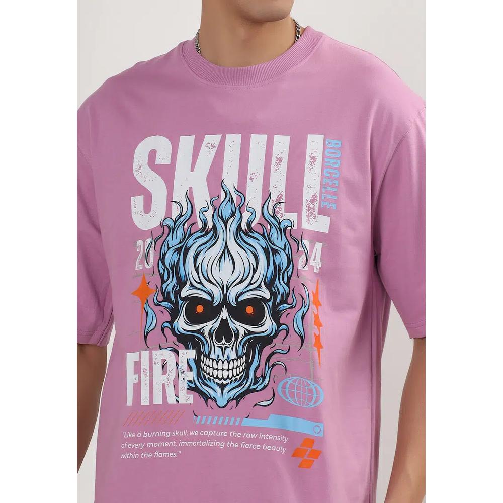 Футболка Skull Fire Graphic Lavender Cotton Oversize, унисекс, круглый вырез, короткий рукав 4