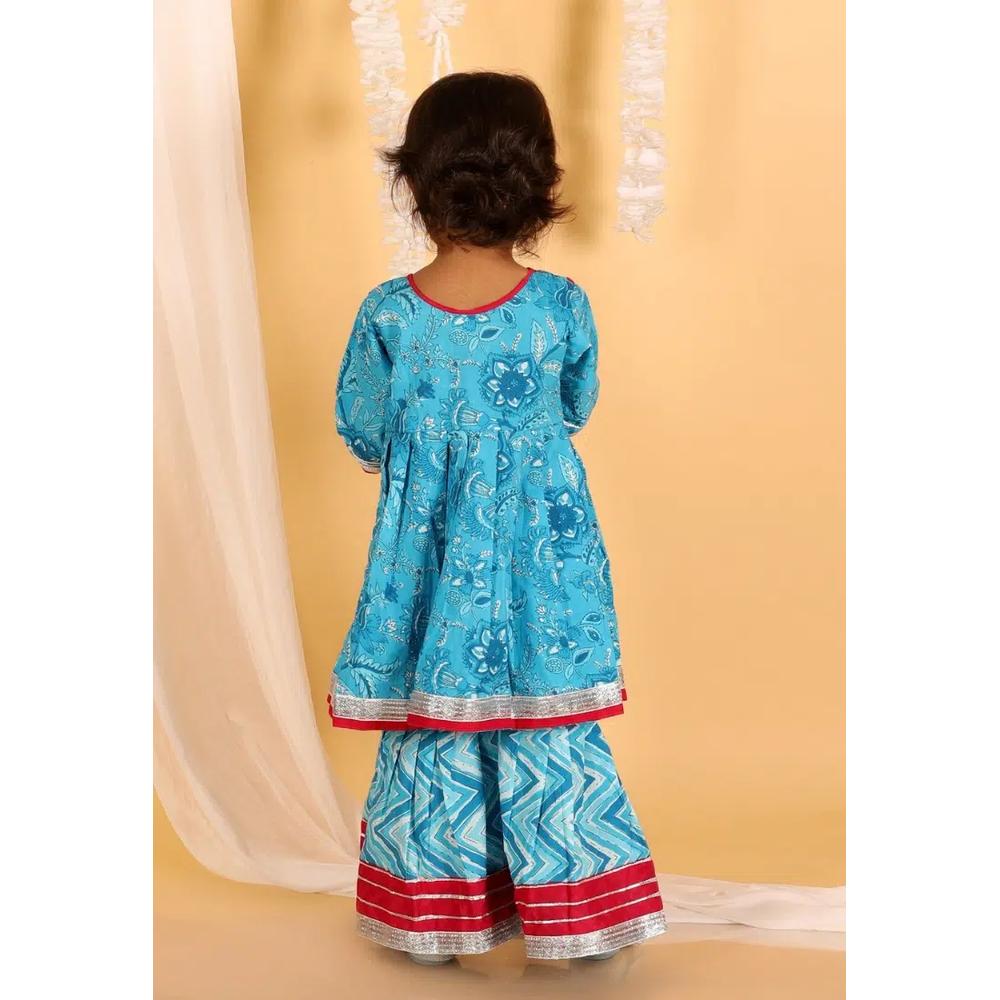 Океанский синий, девичий комплект Anarkali Kurta Sharara 3