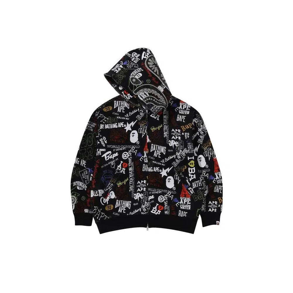 Зип-худи BAPE Hand Draw Pattern Shark Zip Hoodie 'Black' 2
