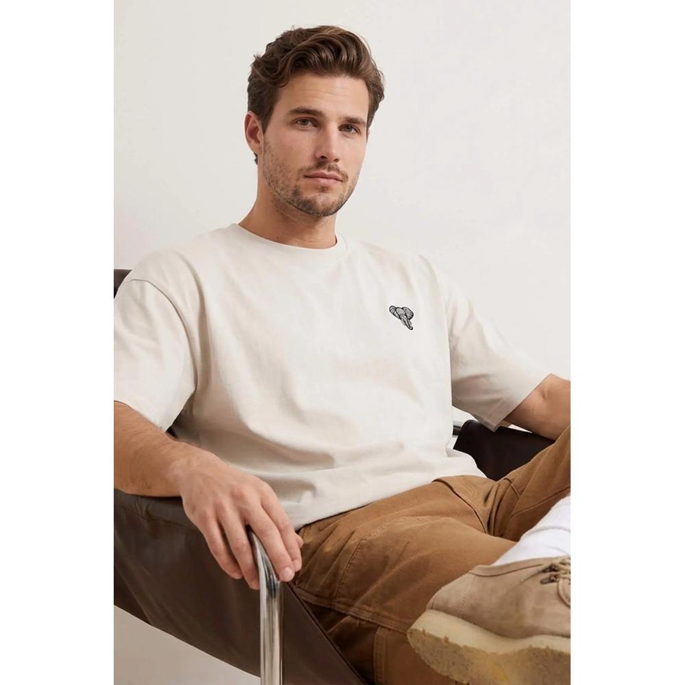 Серая футболка Oversize/Wide Fit с вышивкой слона из 100% хлопка Tmnss26Ts00047 1
