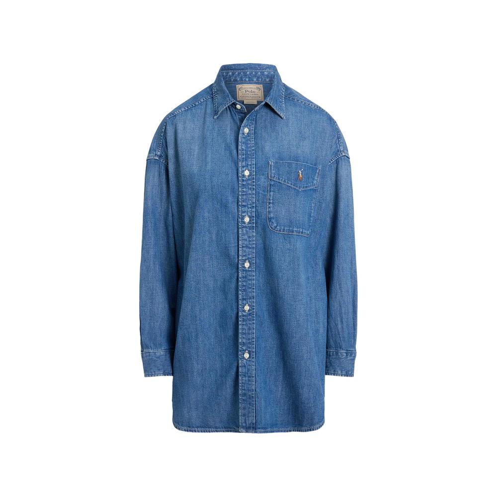 logo-embroidered denim shirt 1