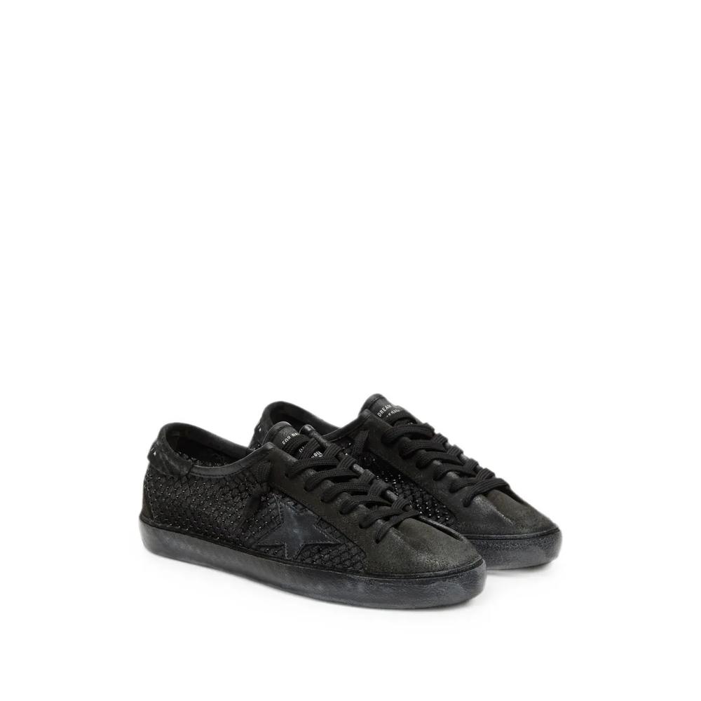 Super-Star LTD in perforated black suede with black star and crystals 2