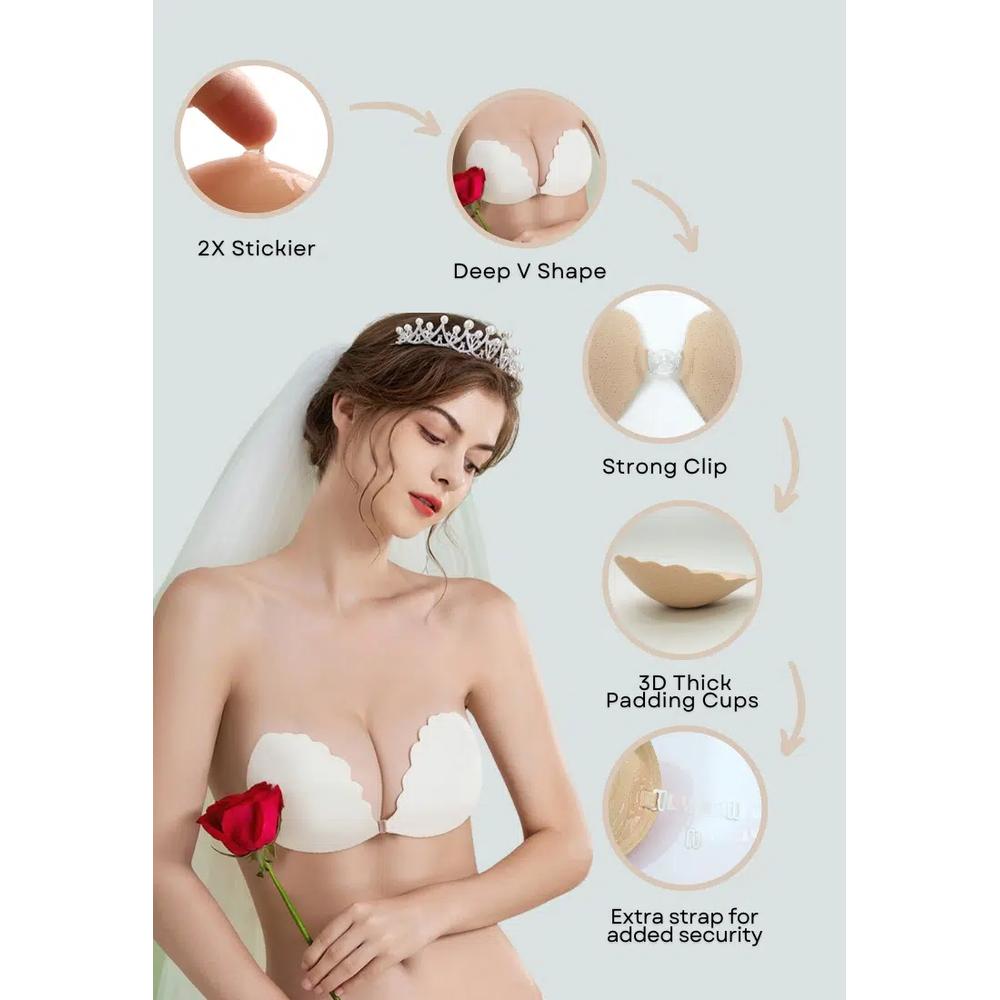 2 шт. Бюстгальтер Scallop Thick Push Up Stick On Nubra в цвете White, бесшовный, невидимый, многоразовый, на клейкой основе, для свадьбы 2