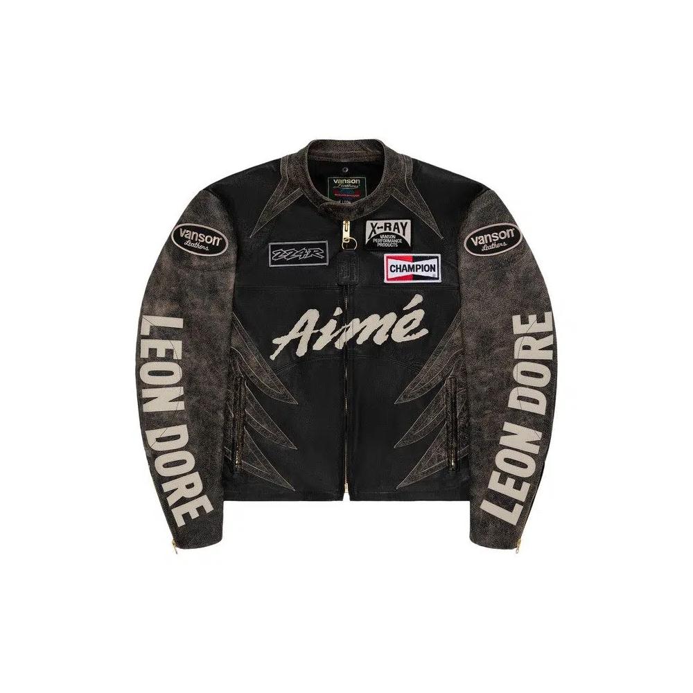 Кожаные куртки Aimé Leon Dore x Vanson Distressed Leather Moto Jacket 'Jet Black' 1
