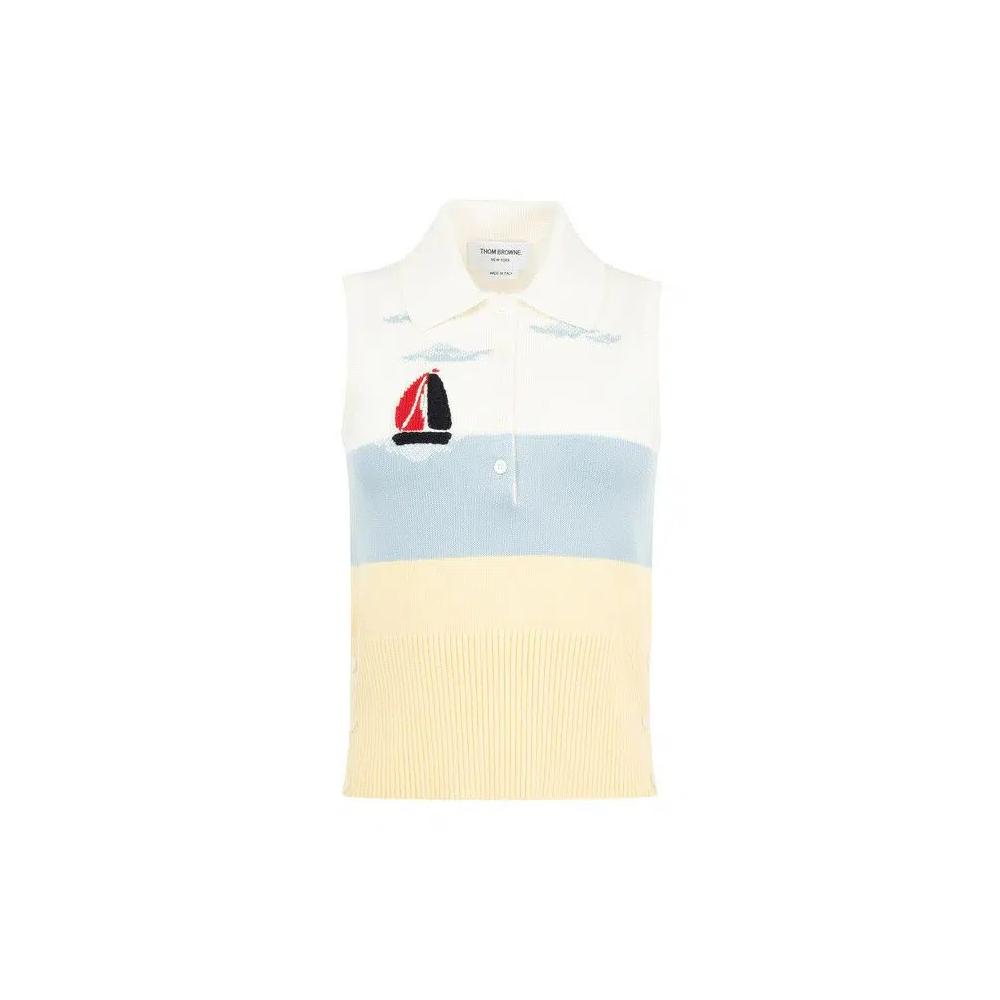 Поло Thom Browne Hand Emb Nantucket Scenic Jersey Intarsia Sleeveless Polo In Cotton 'White' 1