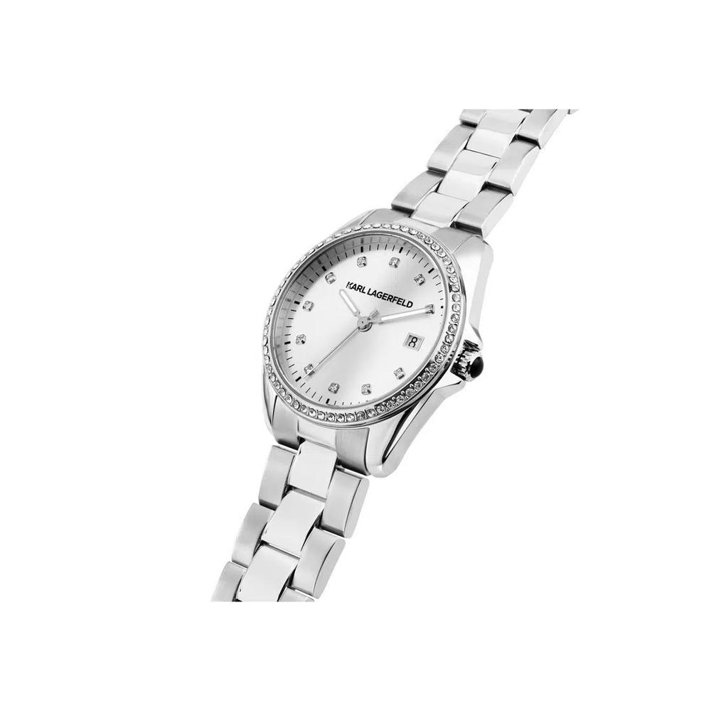 【2 года гарантии】KARL LAGERFELD 35 мм Женские серебряные кварцевые часы Essential R0553101510 5