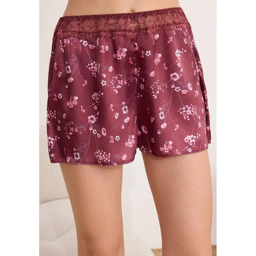 Бордовый Floral Satin Woven Pajama Set Thmss23Pt15 4