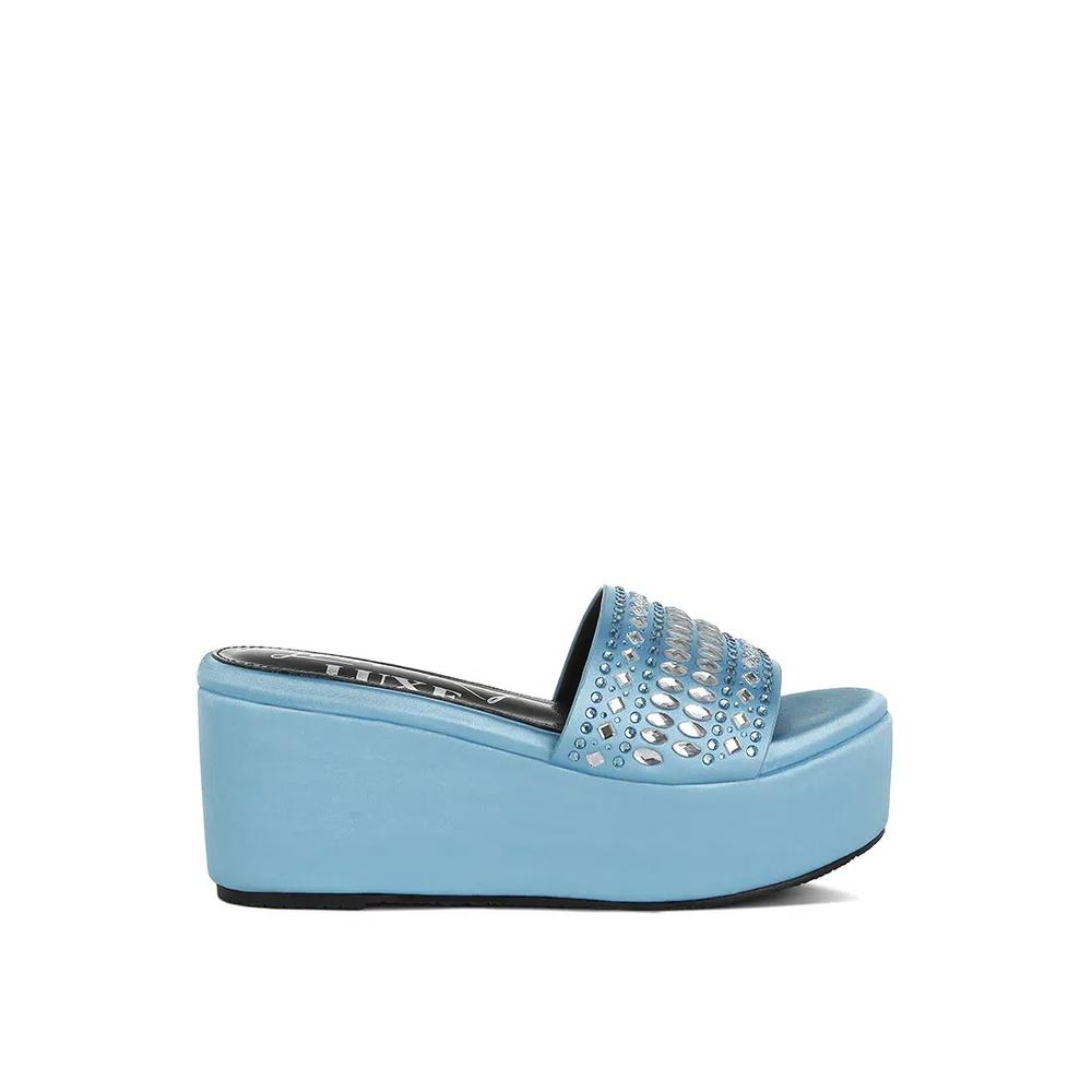 Diamante & Rhinestone Detail Stylish Flatforms в синем цвете 1