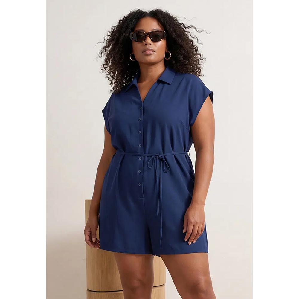 Пляжный комбинезон Navy Blue с воротником-рубашкой, тканый Tbbss26Bg00009 2