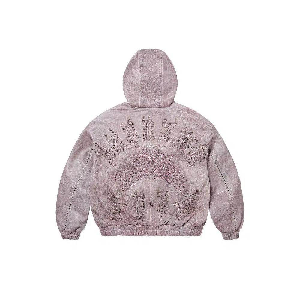 Leather Jackets Supreme кожаная куртка с капюшоном и шипами «Lilac» 2