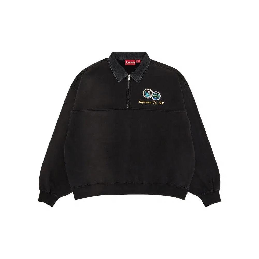 Худи Supreme Denim Collar Half Zip Sweatshirt 'Black' 1