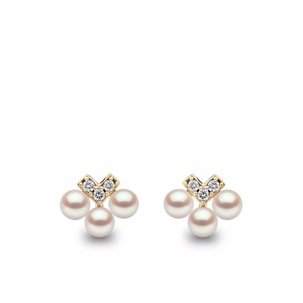 Серьги-гвоздики Sleek из желтого золота с жемчугом и бриллиантами 1