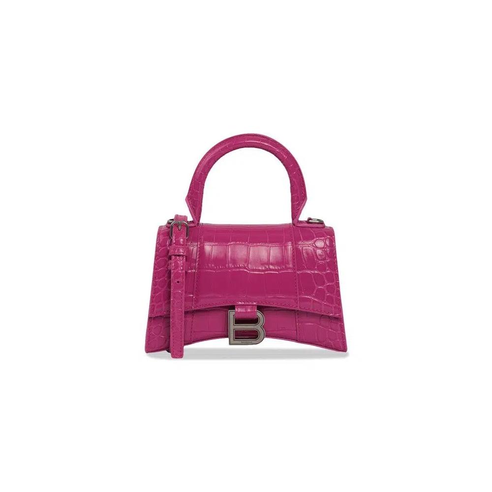 Ручки Balenciaga Hourglass XS Croc Embossed Top Handle Bag 'Pink' 1