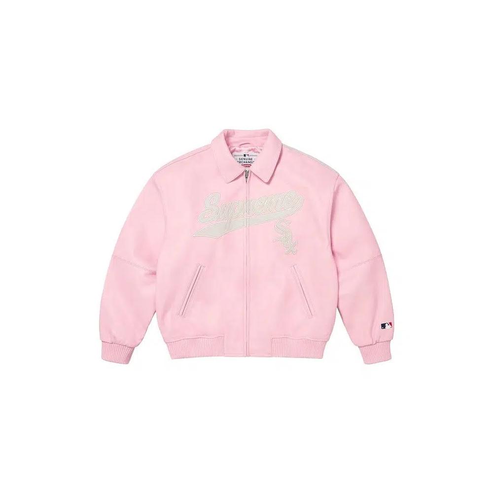 Бомберы Supreme x Chicago White Sox Leather Varsity Jacket 'Pink' 1