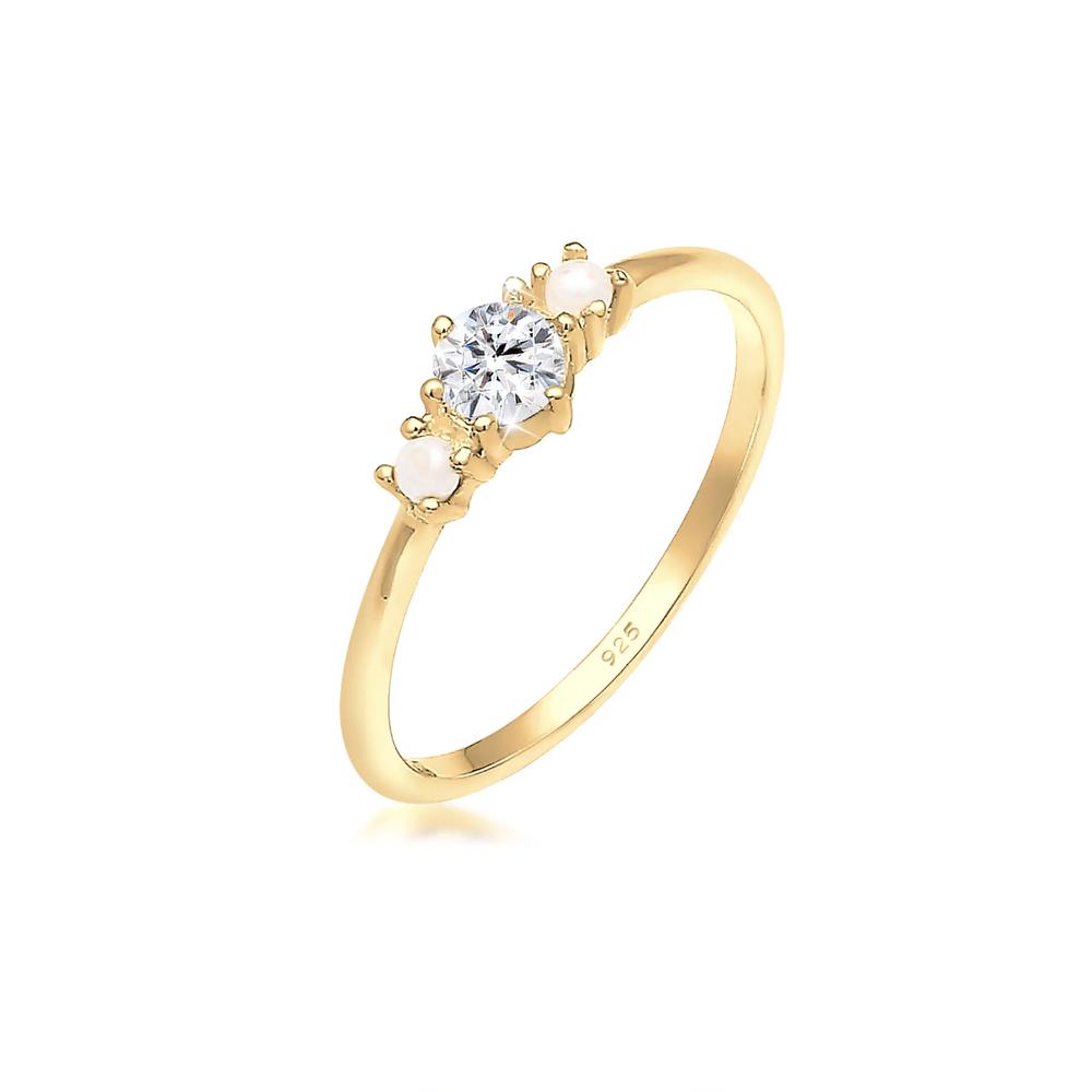 Кольцо Swarovski® с кристаллом и жемчугом – серебро с позолотой 1