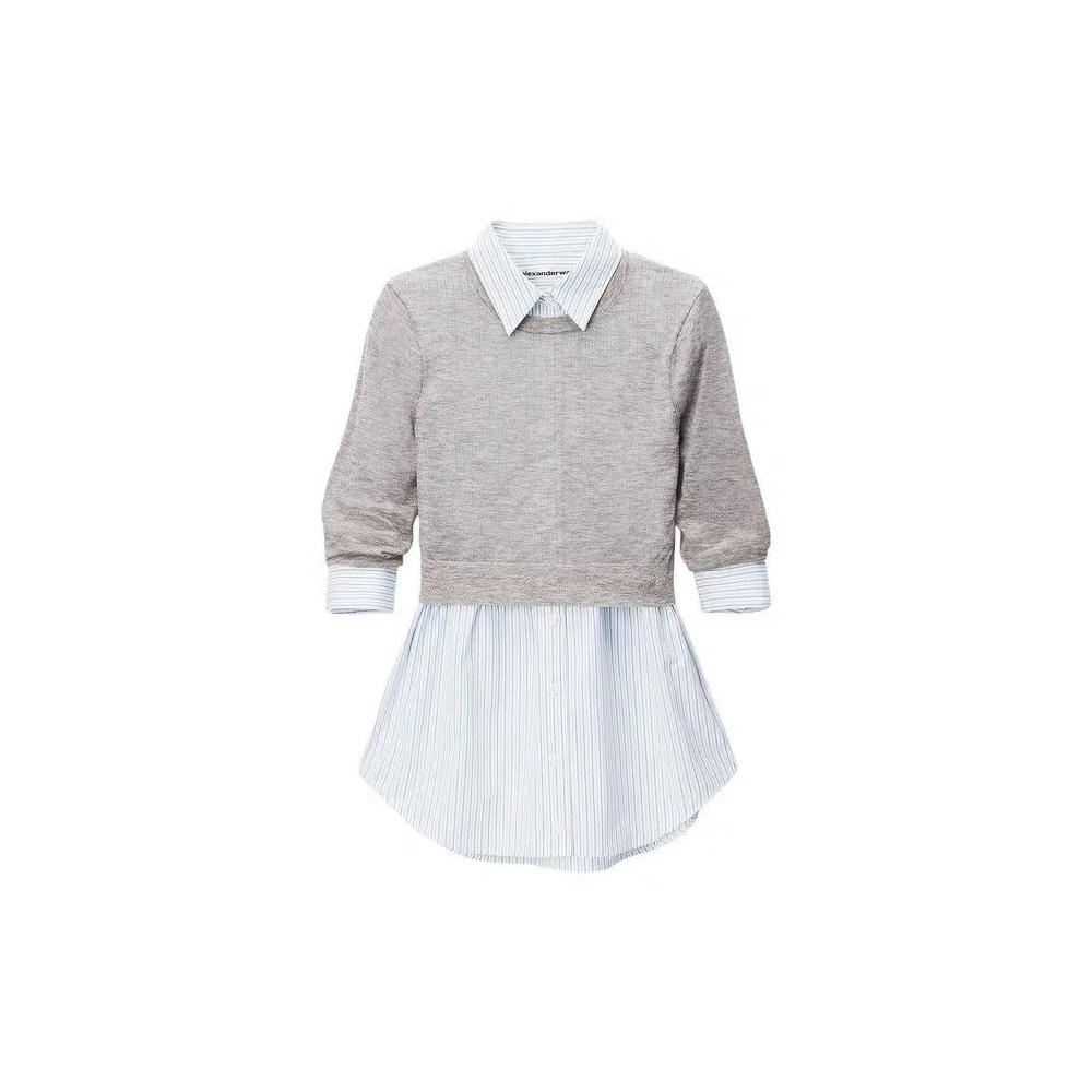 Свитеры Alexander Wang Button Up With Sheer Crewneck Свитер 'Вересково-серый' 1