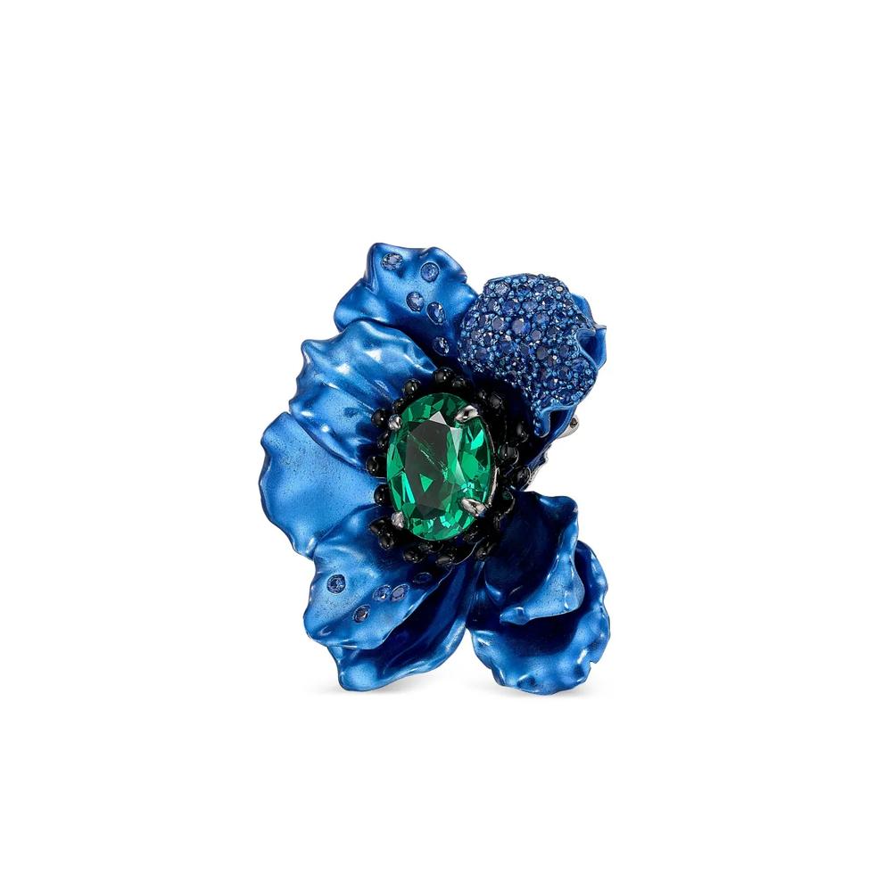 Серьги Poppy из белого золота с изумрудами и сапфирами 2