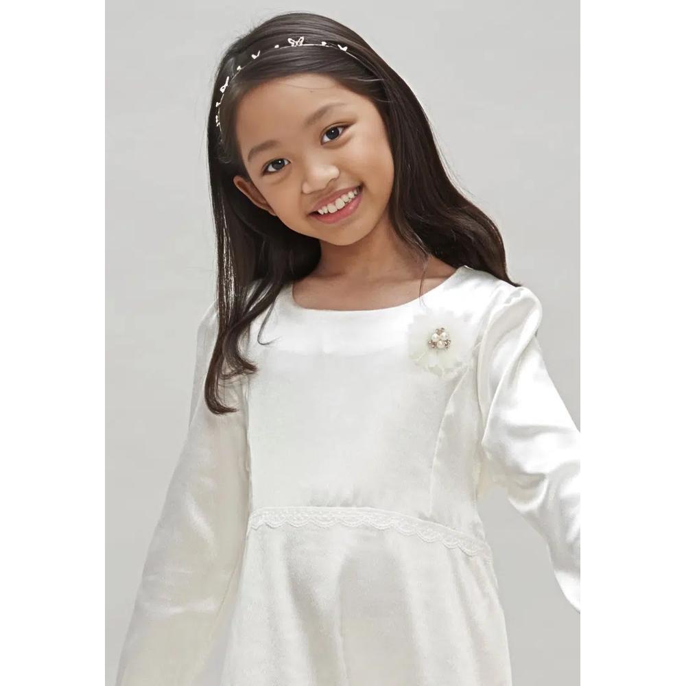 Платье OffWhite для девочки с цветочной брошью Baju Hari Raya 7