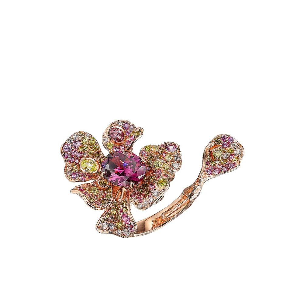 Позолоченное кольцо Tourmaline Peony с бриллиантами и изумрудом 2