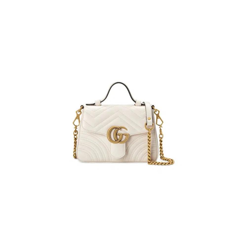 Ручки Gucci Chevron Leather GG Marmont Mini Top Handle Bag 'Белый' 3