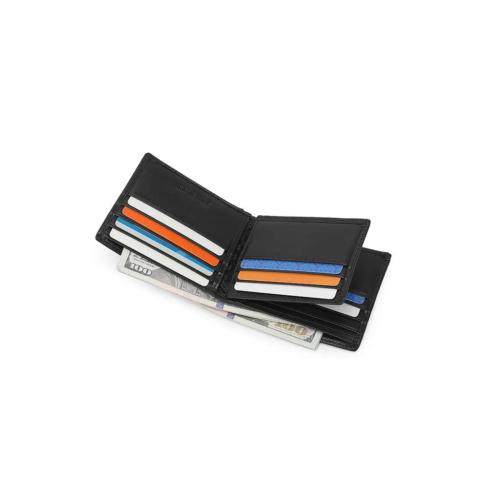 Мужской кожаный кошелек с блокировкой RFID - Черный 6
