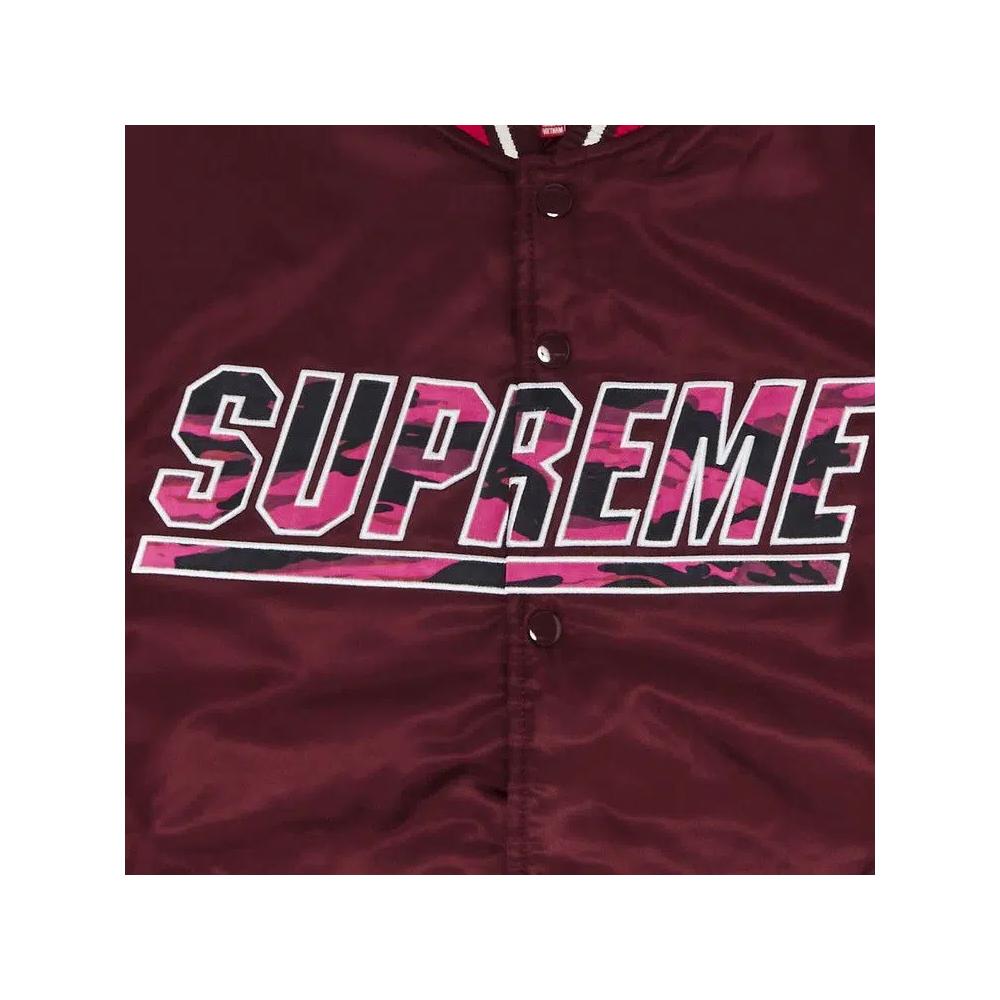 Варсити куртки Supreme x Mitchell & Ness Camo Logo Varsity Jacket «Бургунди» 3